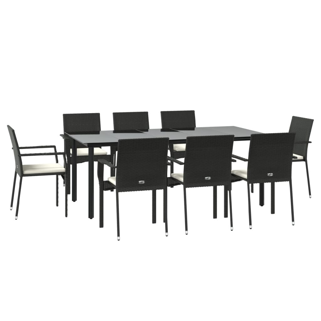 Tuinset Poly Rattan 9 200 cm tafellengte Zwart