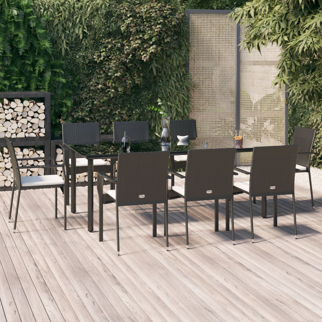 Tuinset Poly Rattan 9 200 cm tafellengte Zwart