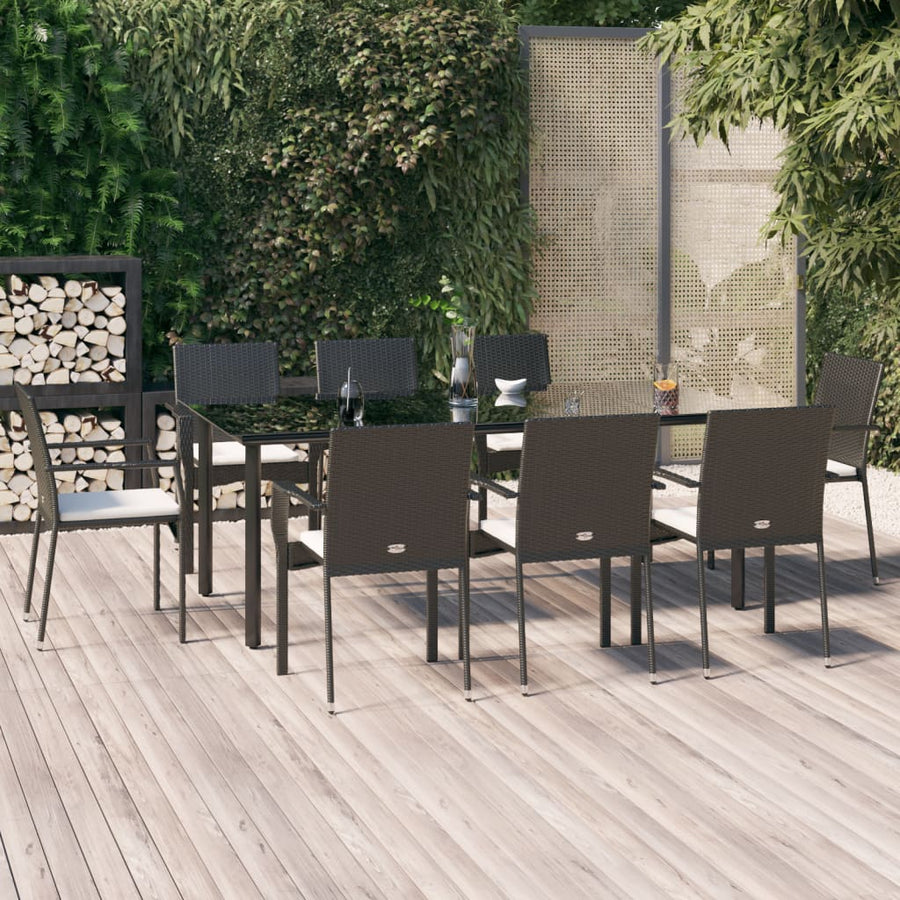 Tuinset Poly Rattan 9 200 cm tafellengte Zwart