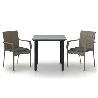 -Delige Tuinset Met Kussens Poly Rattan Zwart En 3 80 cm tafellengte Grijs