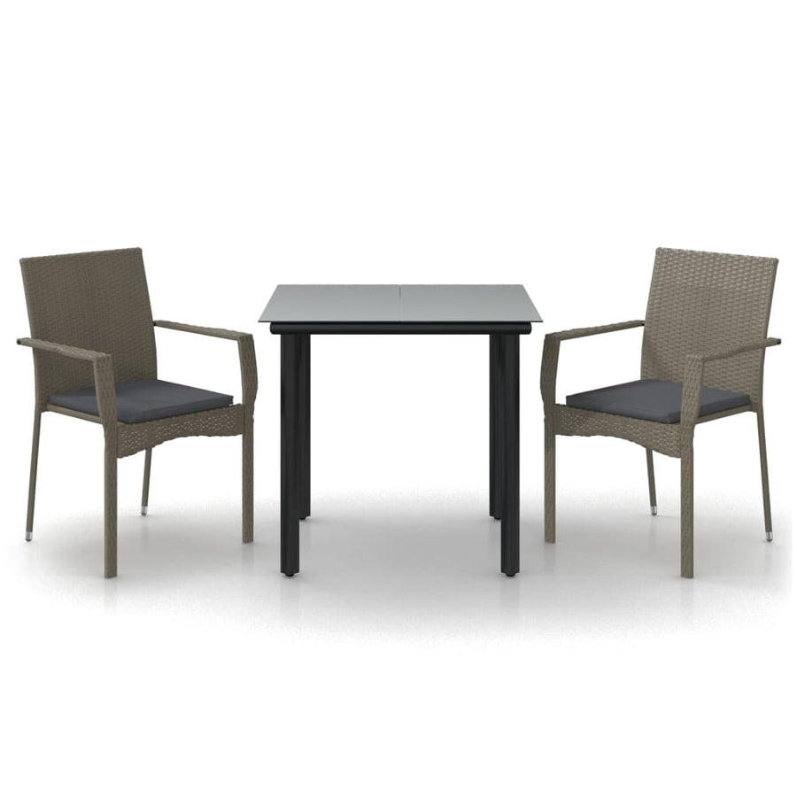 -Delige Tuinset Met Kussens Poly Rattan Zwart En 3 80 cm tafellengte Grijs