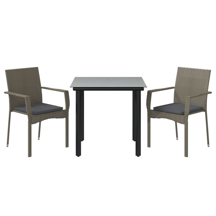 -Delige Tuinset Met Kussens Poly Rattan Zwart En 3 80 cm tafellengte Grijs