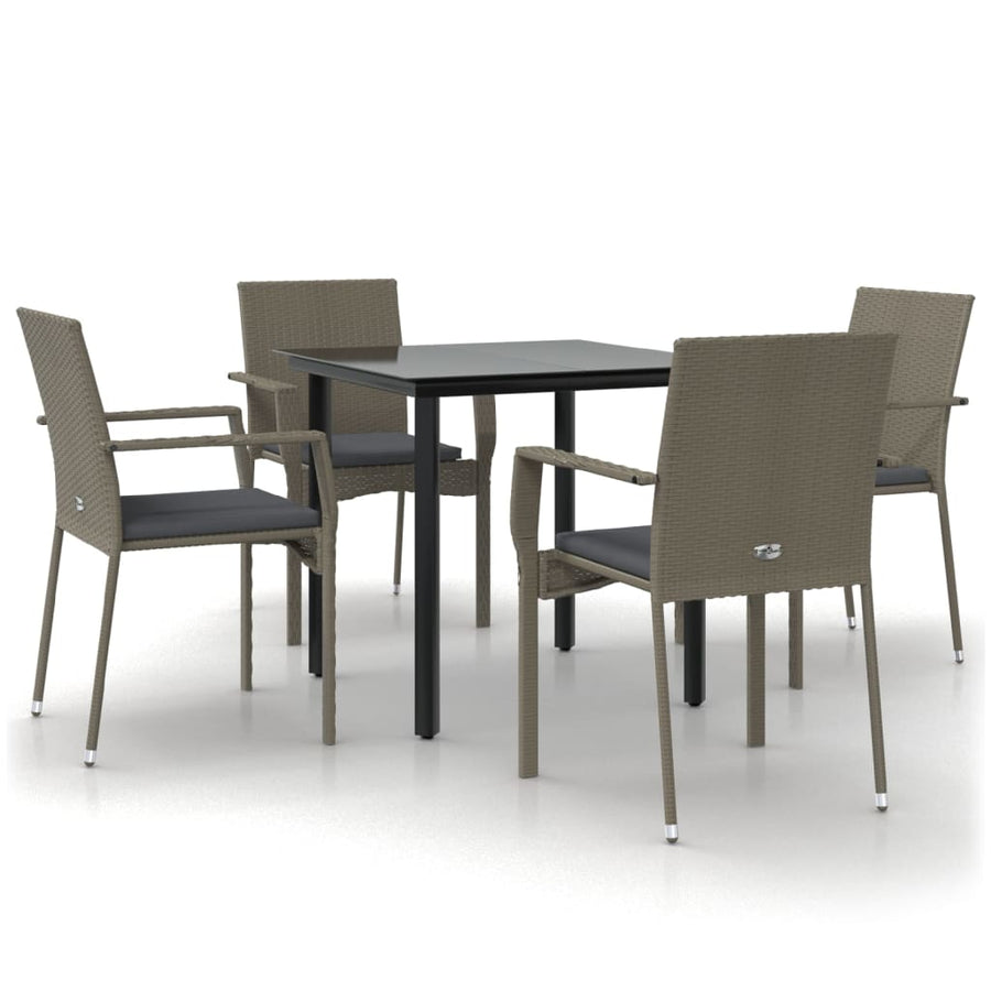 -Delige Tuinset Met Kussens Poly Rattan Zwart En 5 80 cm tafellengte Grijs