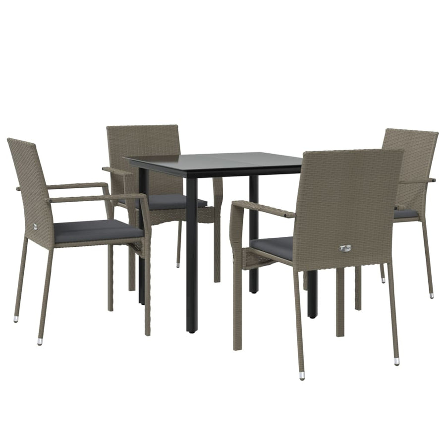 -Delige Tuinset Met Kussens Poly Rattan Zwart En 5 80 cm tafellengte Grijs