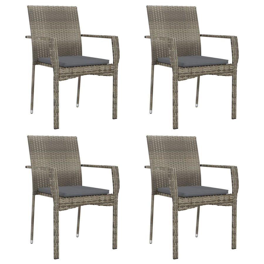 -Delige Tuinset Met Kussens Poly Rattan Zwart En 5 80 cm tafellengte Grijs