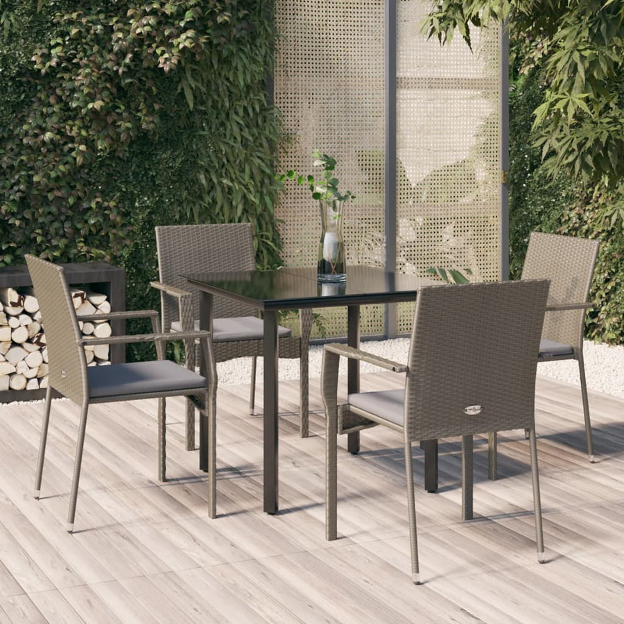 -Delige Tuinset Met Kussens Poly Rattan Zwart En 5 80 cm tafellengte Grijs