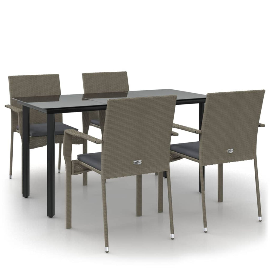 -Delige Tuinset Met Kussens Poly Rattan Zwart En 5 140 cm tafellengte Grijs