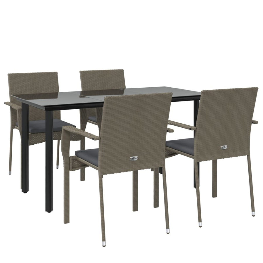 -Delige Tuinset Met Kussens Poly Rattan Zwart En 5 140 cm tafellengte Grijs