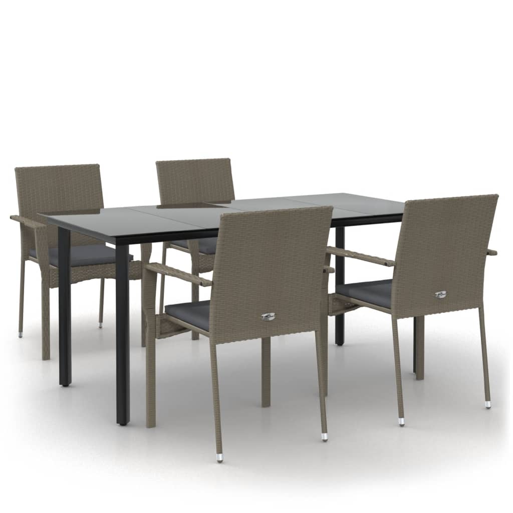 -Delige Tuinset Met Kussens Poly Rattan Zwart En 5 160 cm tafellengte Grijs