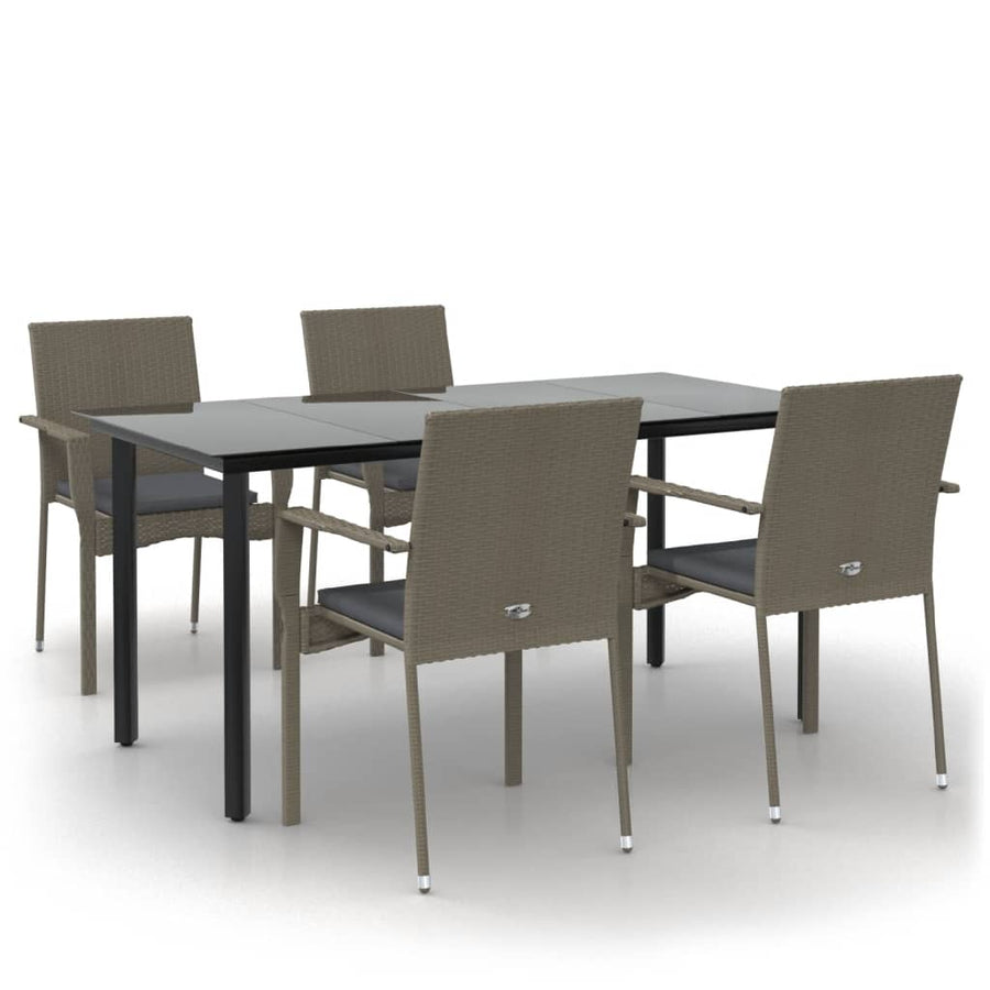 -Delige Tuinset Met Kussens Poly Rattan Zwart En 5 160 cm tafellengte Grijs