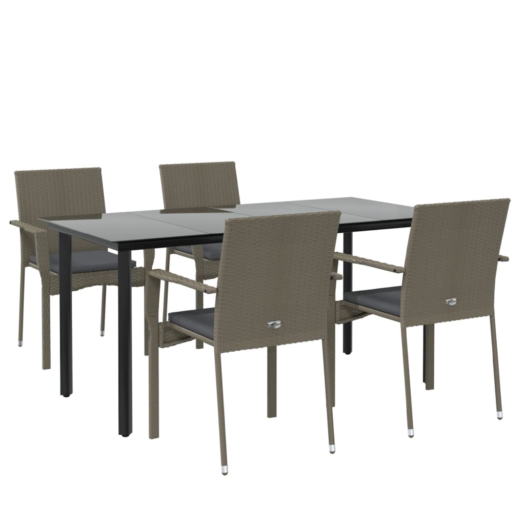 -Delige Tuinset Met Kussens Poly Rattan Zwart En 5 160 cm tafellengte Grijs