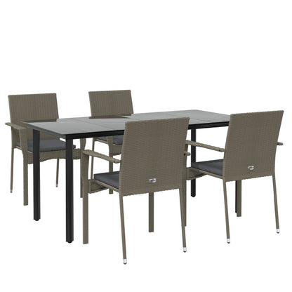 -Delige Tuinset Met Kussens Poly Rattan Zwart En 5 160 cm tafellengte Grijs