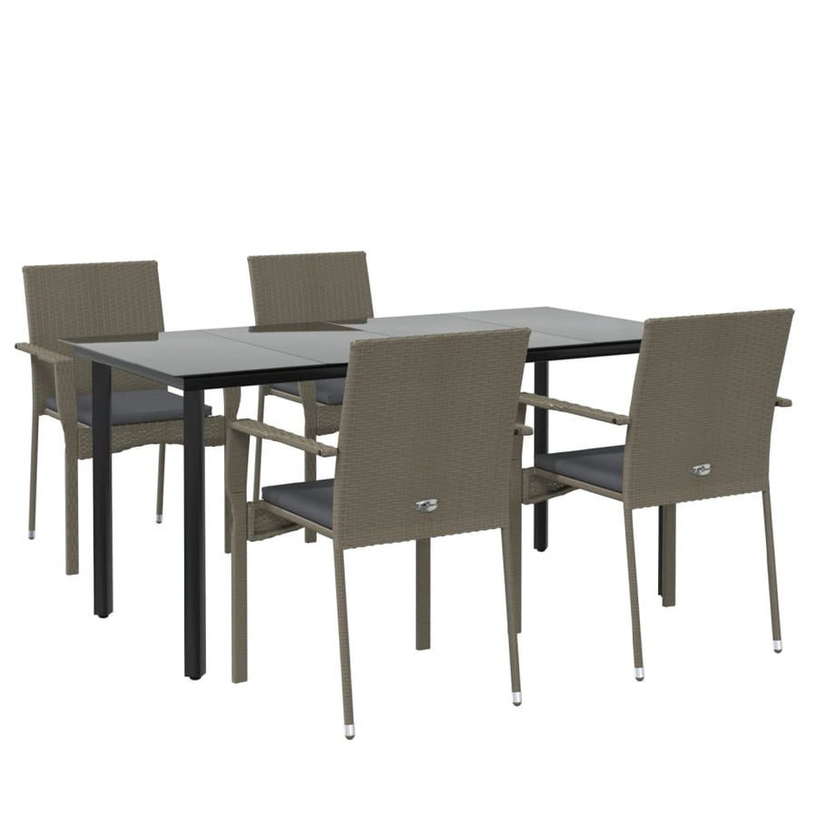 -Delige Tuinset Met Kussens Poly Rattan Zwart En 5 160 cm tafellengte Grijs