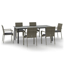 7-Delige Tuinset Met Kussens Poly Rattan Zwart En 6 200 cm tafellengte Grijs