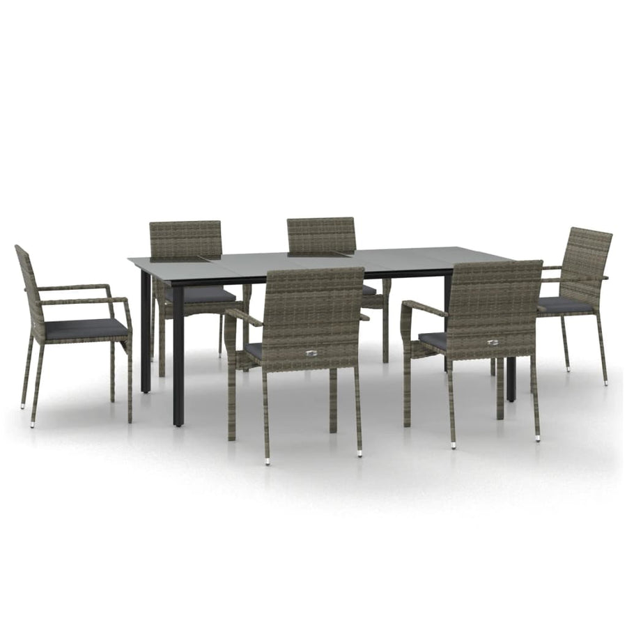 7-Delige Tuinset Met Kussens Poly Rattan Zwart En 6 200 cm tafellengte Grijs