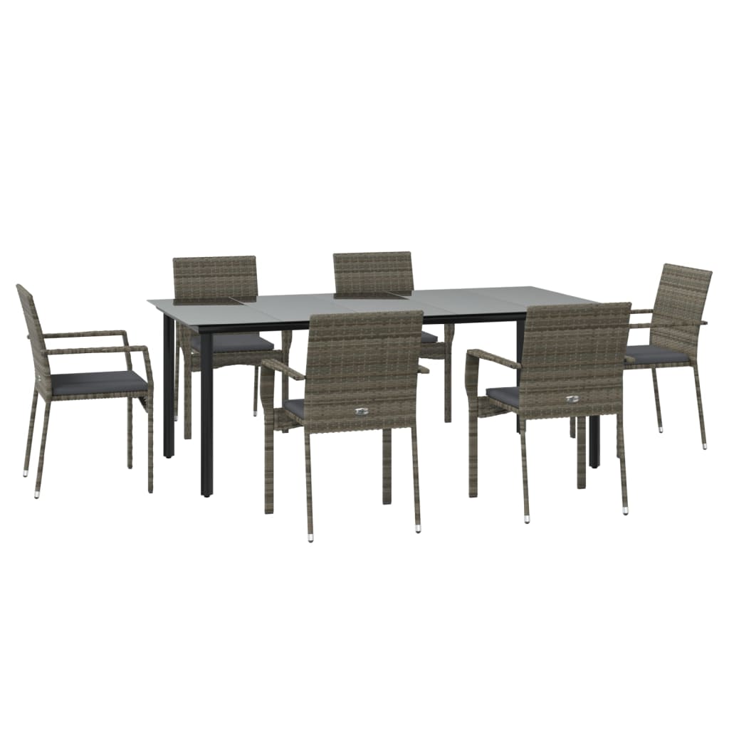 7-Delige Tuinset Met Kussens Poly Rattan Zwart En 6 200 cm tafellengte Grijs
