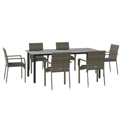 7-Delige Tuinset Met Kussens Poly Rattan Zwart En 6 200 cm tafellengte Grijs