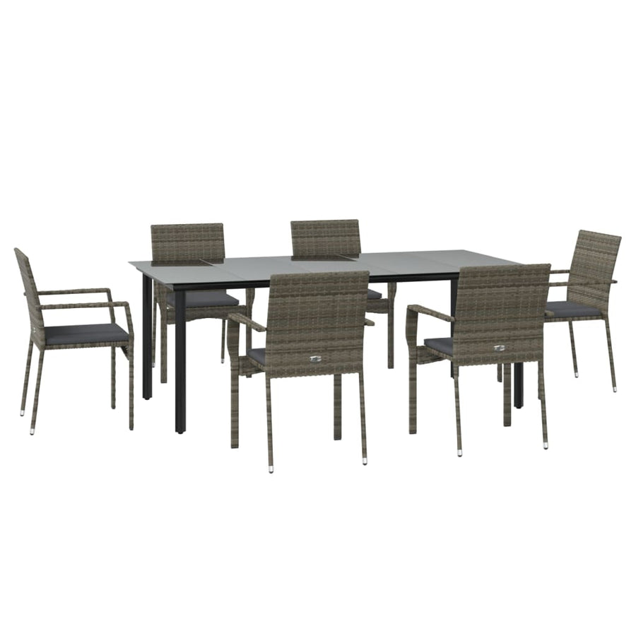 7-Delige Tuinset Met Kussens Poly Rattan Zwart En 6 200 cm tafellengte Grijs
