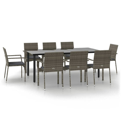 Tuinset Met Kussens Poly Rattan Zwart En 9 200 cm tafellengte Grijs