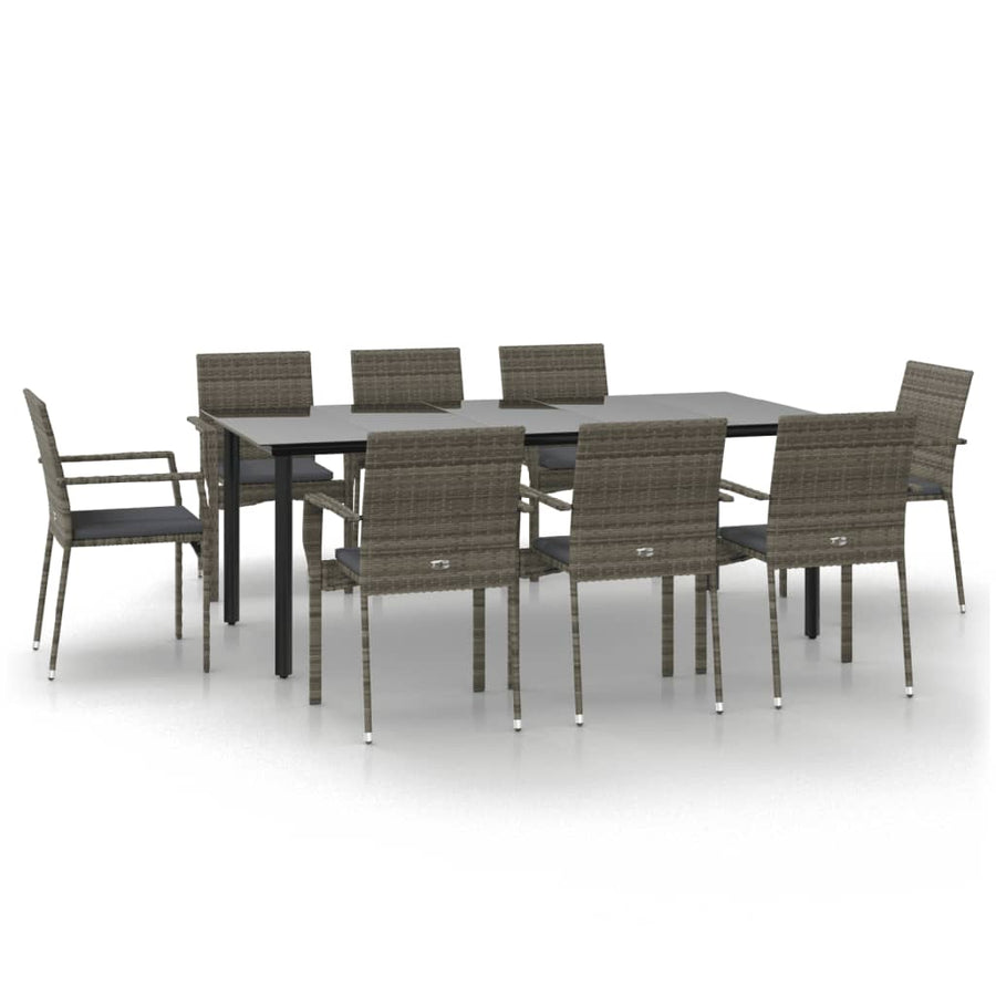 Tuinset Met Kussens Poly Rattan Zwart En 9 200 cm tafellengte Grijs