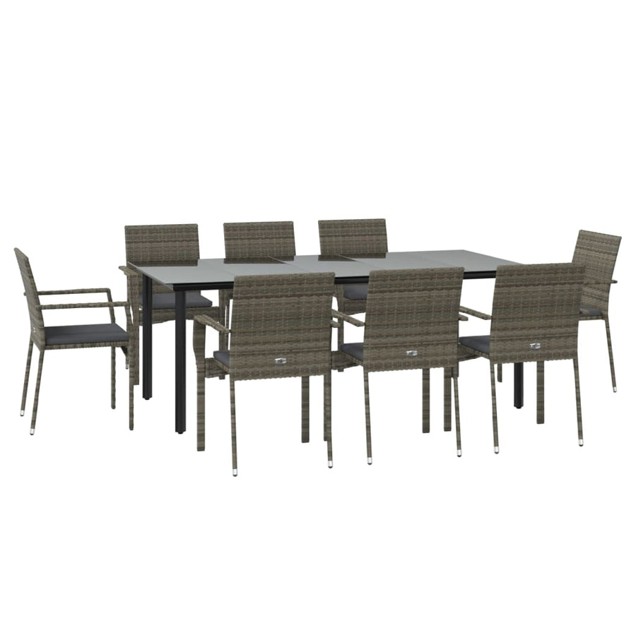 Tuinset Met Kussens Poly Rattan Zwart En 9 200 cm tafellengte Grijs