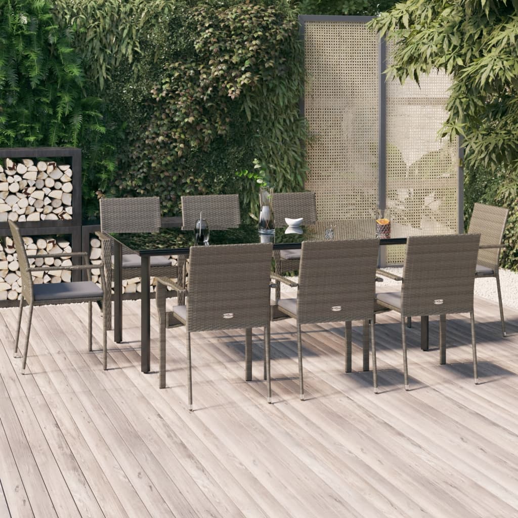 Tuinset Met Kussens Poly Rattan Zwart En 9 200 cm tafellengte Grijs