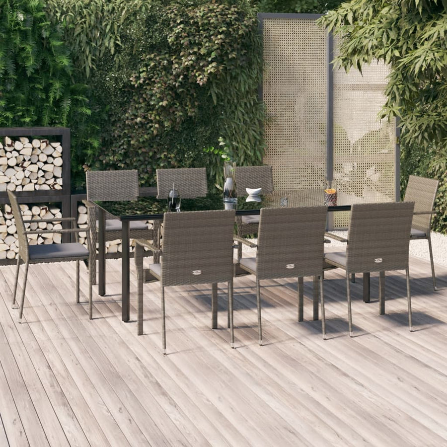 Tuinset Met Kussens Poly Rattan Zwart En 9 200 cm tafellengte Grijs