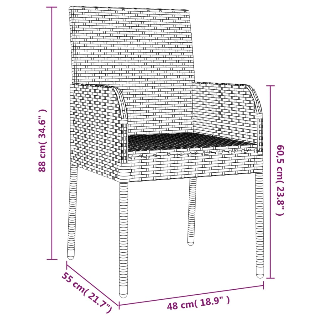 -Delige Tuinset Met Kussens Poly Rattan 5 80 cm tafellengte Zwart