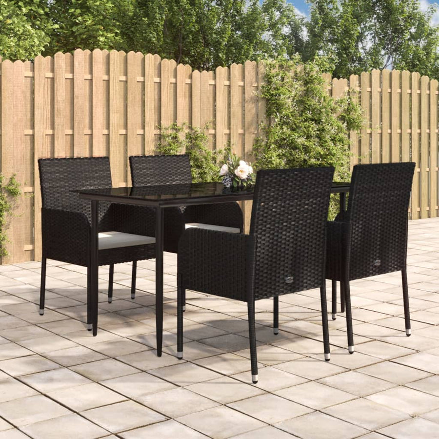 -Delige Tuinset Met Kussens Poly Rattan 5 140 cm tafellengte Zwart