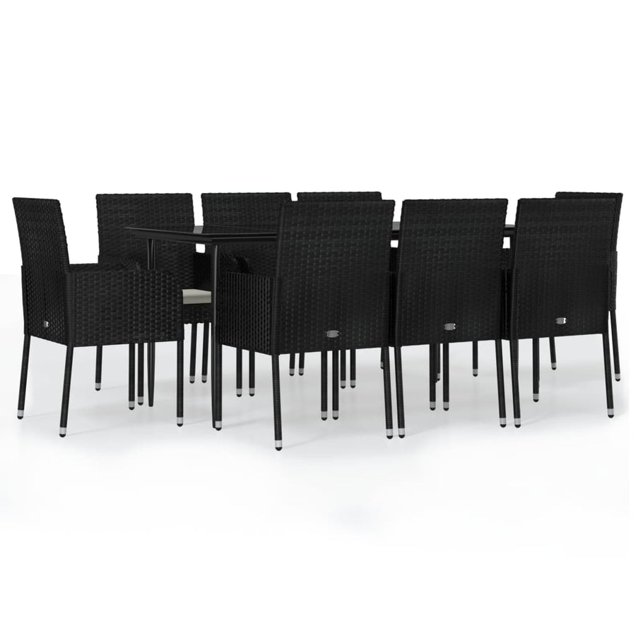 -Delige Tuinset Poly Rattan 9 160 cm tafellengte Zwart