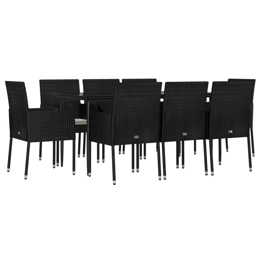 -Delige Tuinset Poly Rattan 9 160 cm tafellengte Zwart