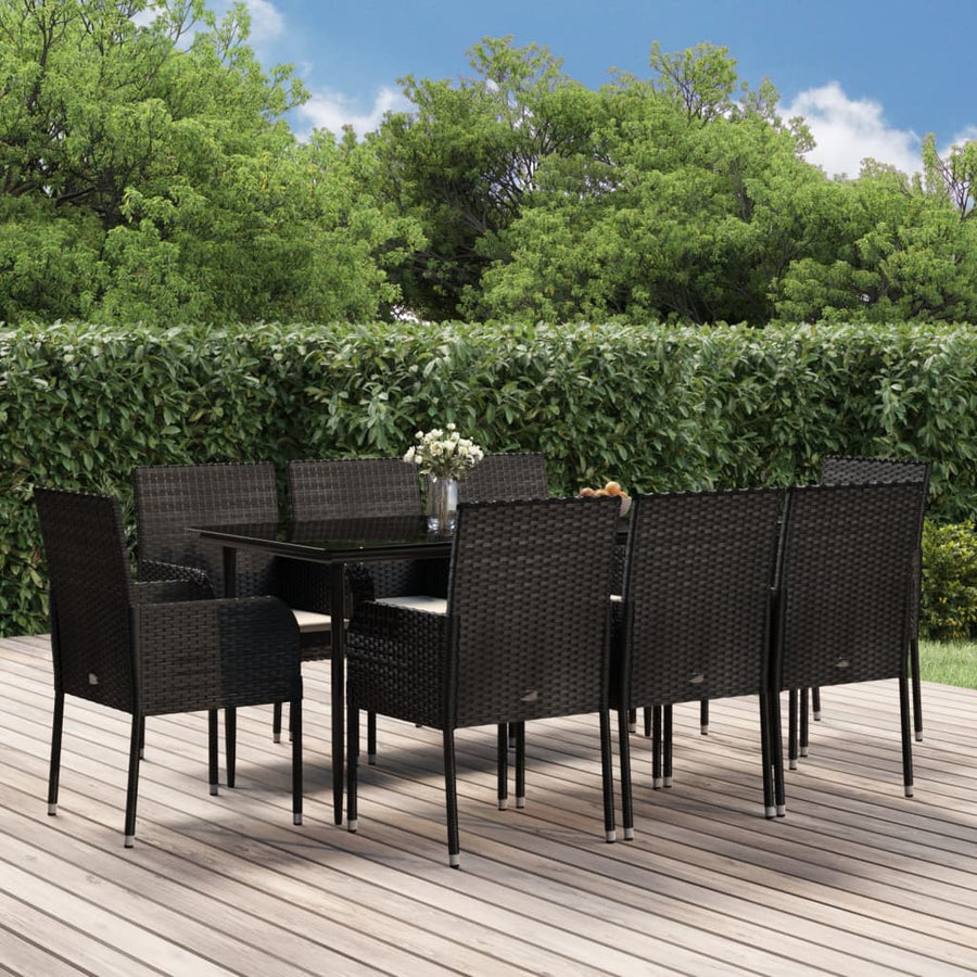 -Delige Tuinset Poly Rattan 9 160 cm tafellengte Zwart