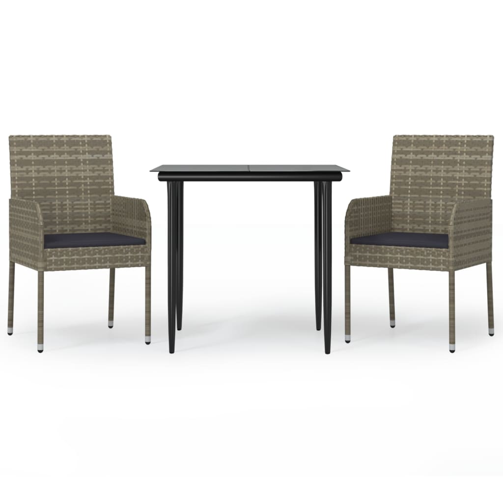 -Delige Tuinset Met Kussens Poly Rattan Zwart En 3 80 cm tafellengte Grijs