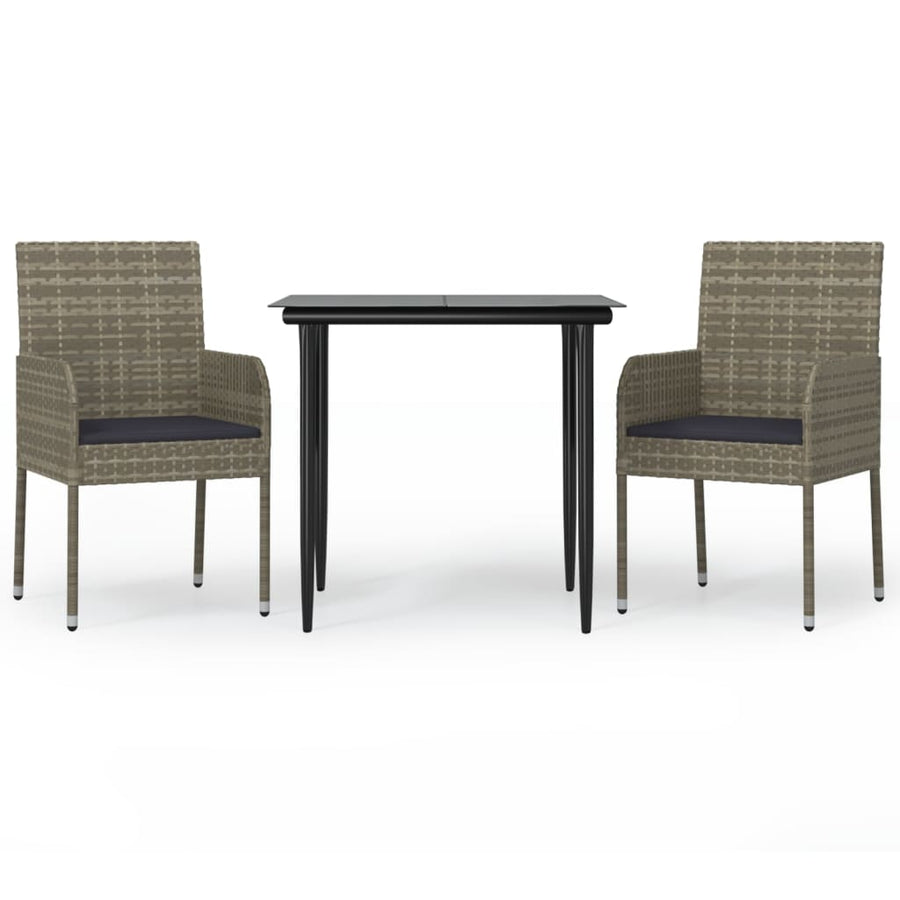 -Delige Tuinset Met Kussens Poly Rattan Zwart En 3 80 cm tafellengte Grijs