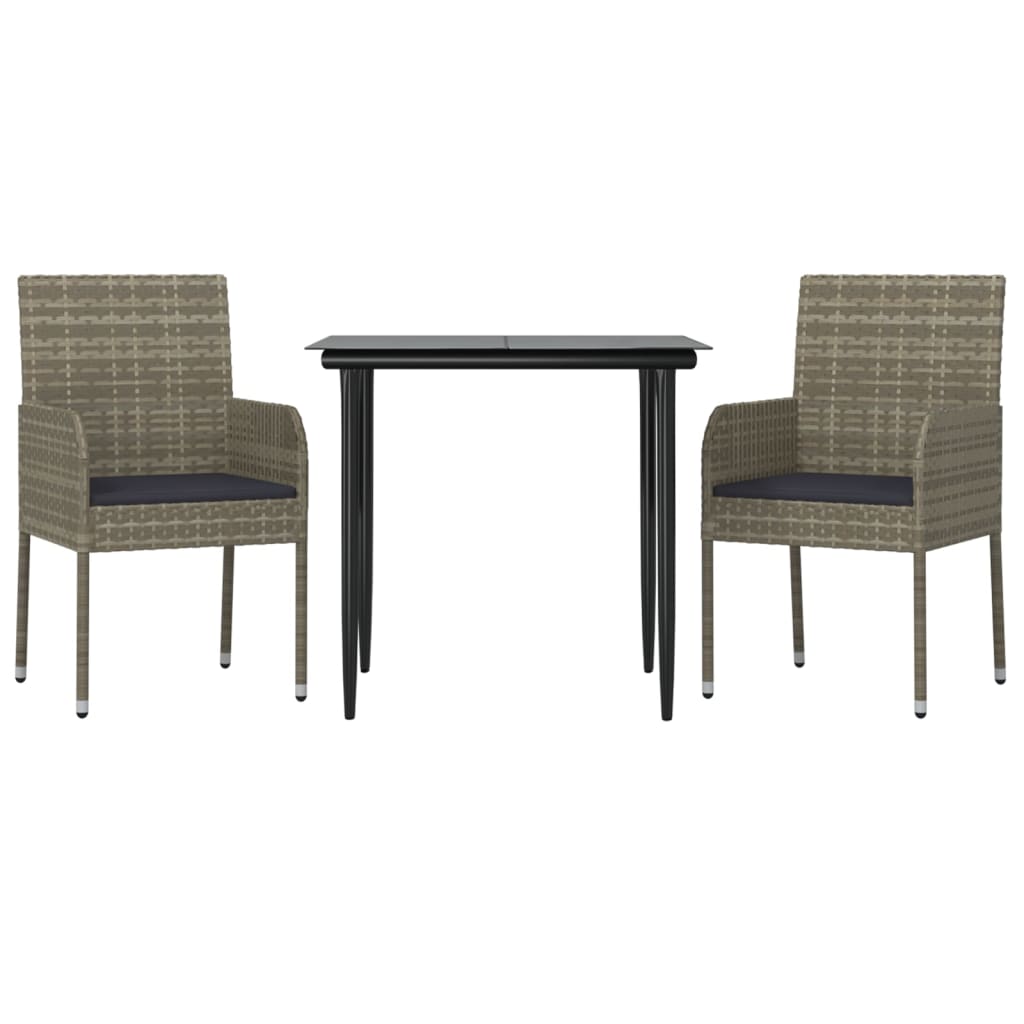 -Delige Tuinset Met Kussens Poly Rattan Zwart En 3 80 cm tafellengte Grijs