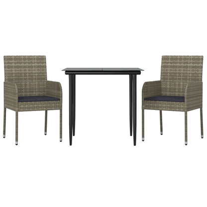 -Delige Tuinset Met Kussens Poly Rattan Zwart En 3 80 cm tafellengte Grijs