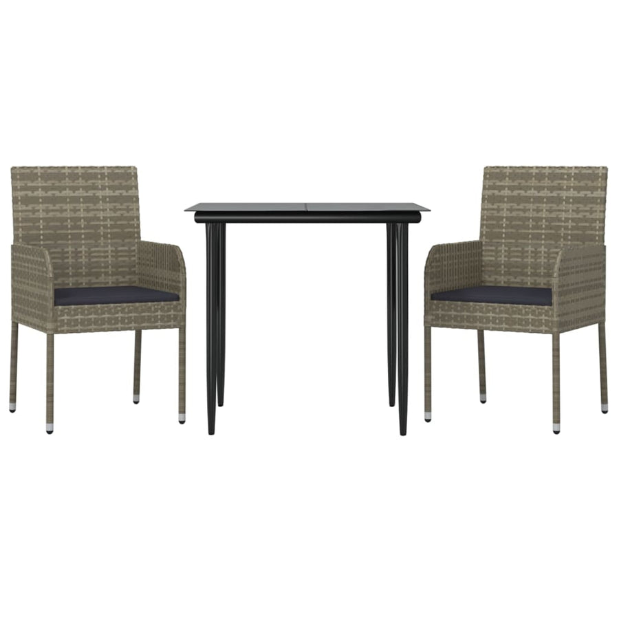 -Delige Tuinset Met Kussens Poly Rattan Zwart En 3 80 cm tafellengte Grijs