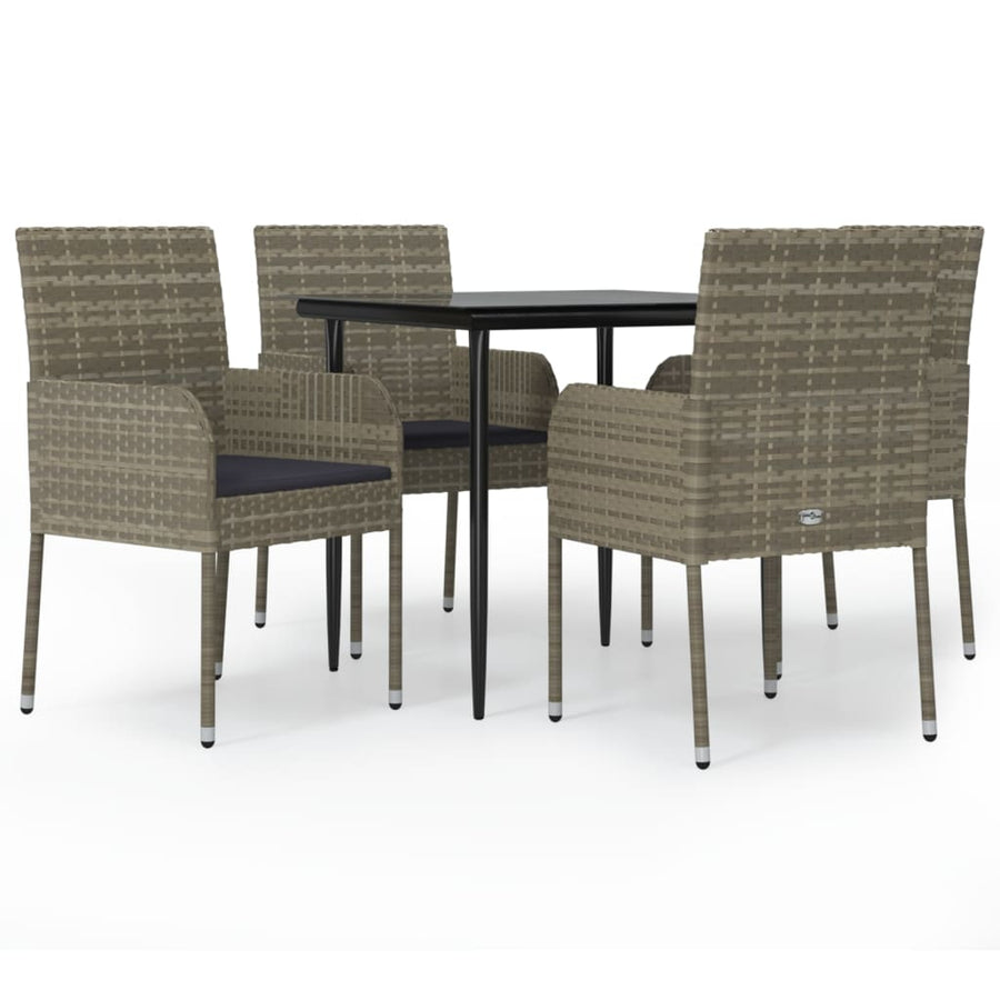 -Delige Tuinset Met Kussens Poly Rattan Zwart En 5 80 cm tafellengte Grijs