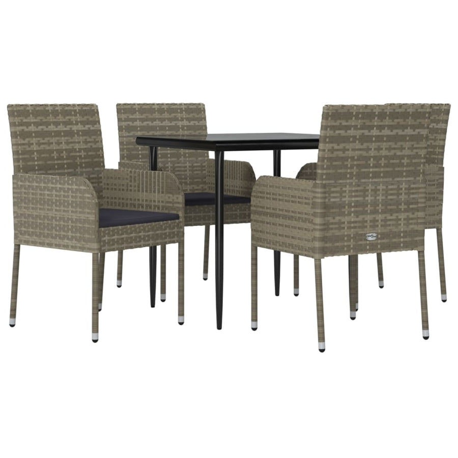 -Delige Tuinset Met Kussens Poly Rattan Zwart En 5 80 cm tafellengte Grijs