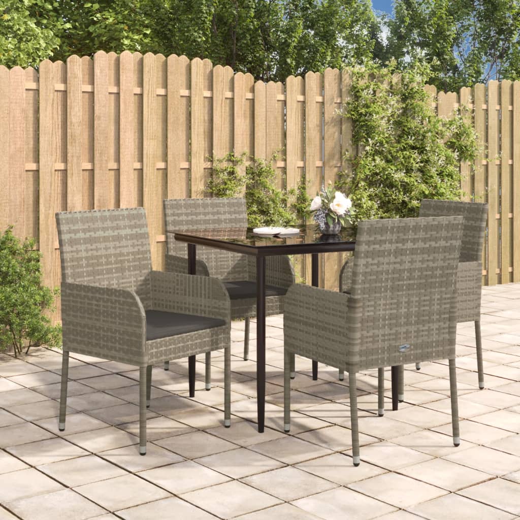 -Delige Tuinset Met Kussens Poly Rattan Zwart En 5 80 cm tafellengte Grijs