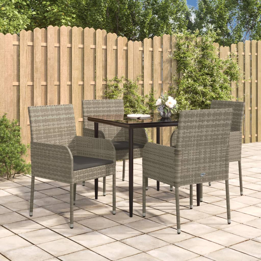 -Delige Tuinset Met Kussens Poly Rattan Zwart En 5 80 cm tafellengte Grijs