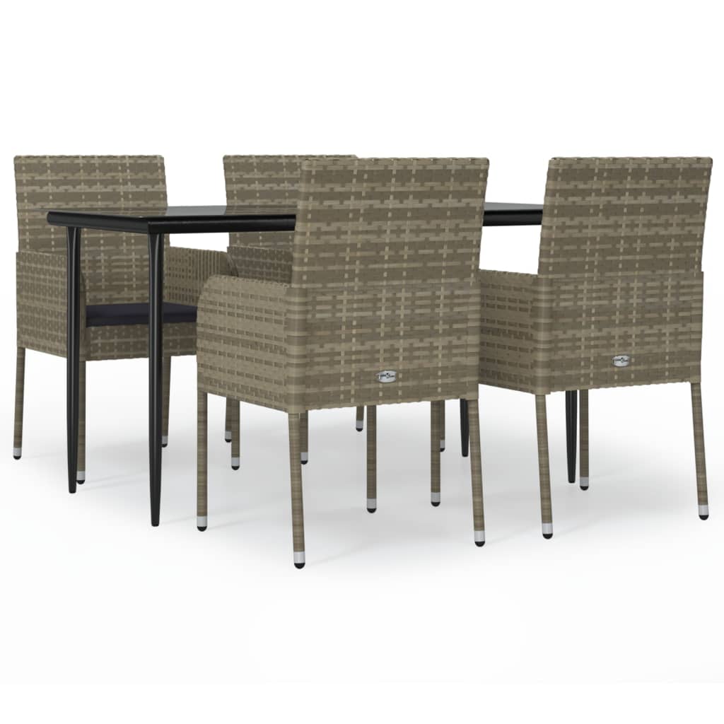 -Delige Tuinset Met Kussens Poly Rattan Zwart En 5 140 cm tafellengte Grijs