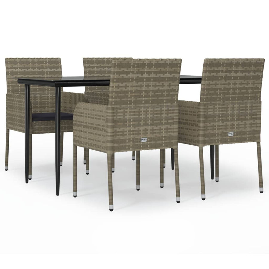 -Delige Tuinset Met Kussens Poly Rattan Zwart En 5 140 cm tafellengte Grijs