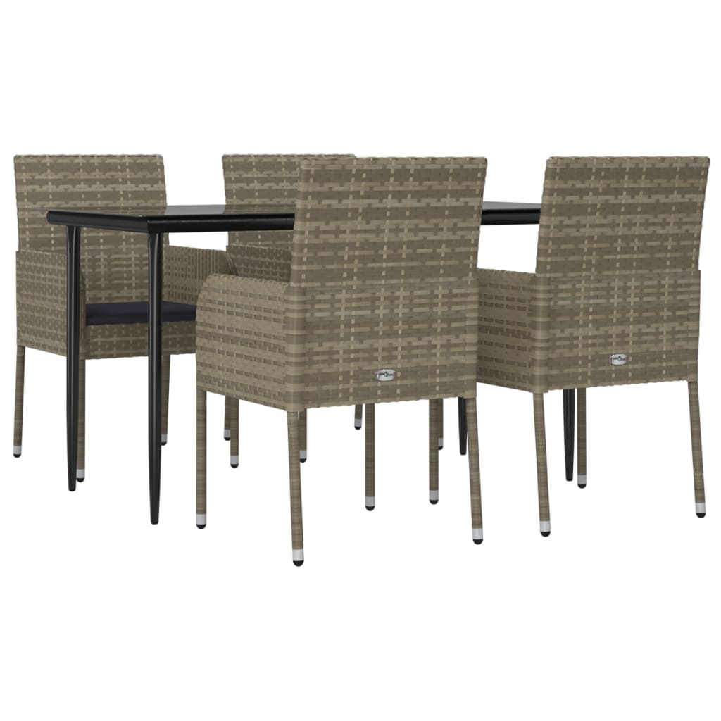 -Delige Tuinset Met Kussens Poly Rattan Zwart En 5 140 cm tafellengte Grijs