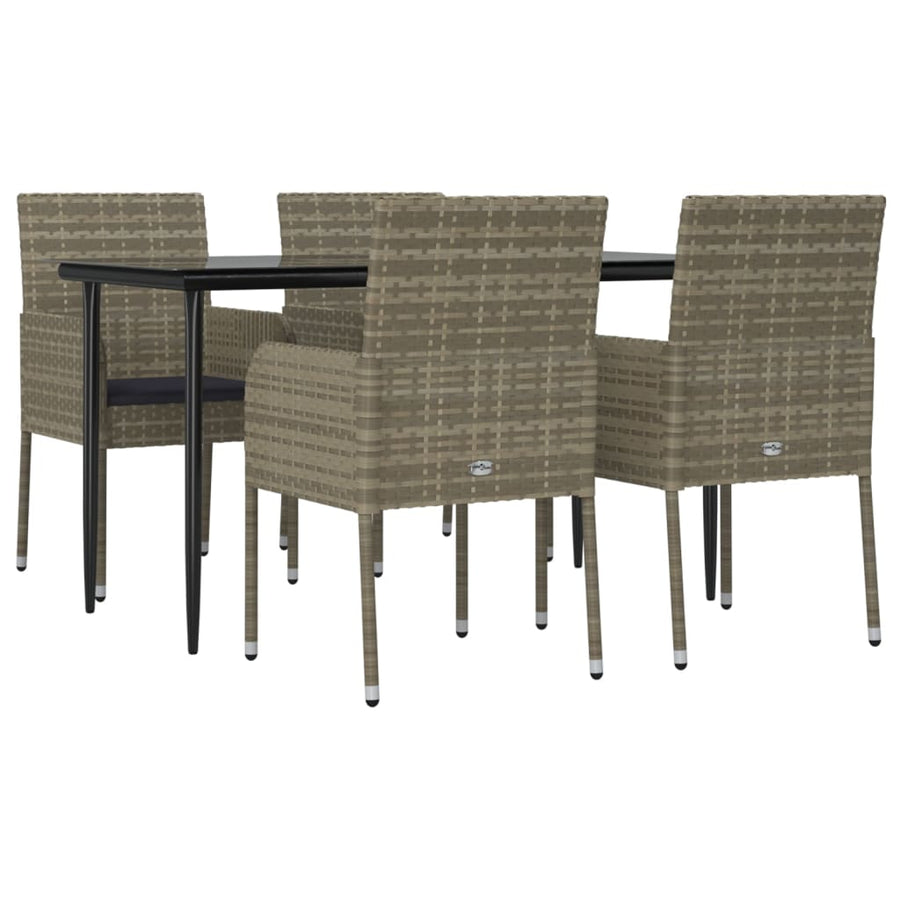 -Delige Tuinset Met Kussens Poly Rattan Zwart En 5 140 cm tafellengte Grijs