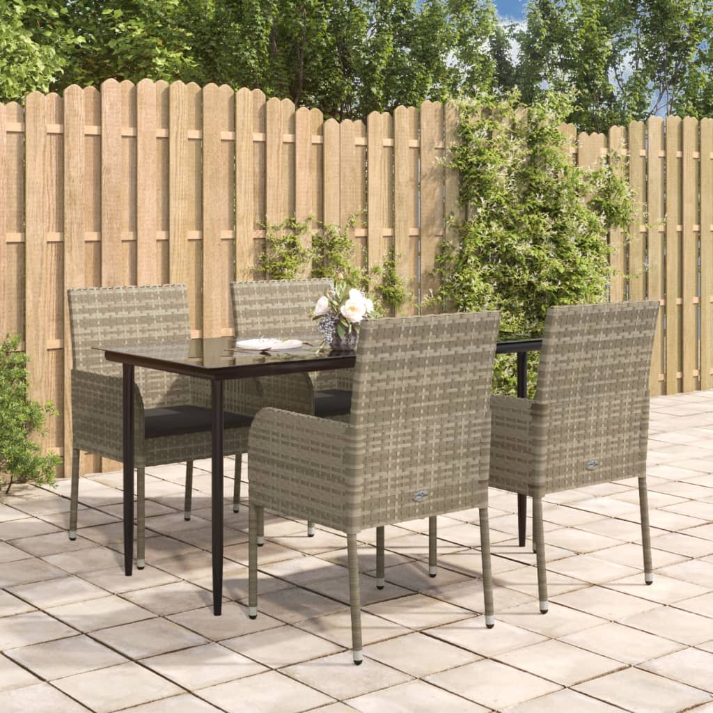 -Delige Tuinset Met Kussens Poly Rattan Zwart En 5 140 cm tafellengte Grijs