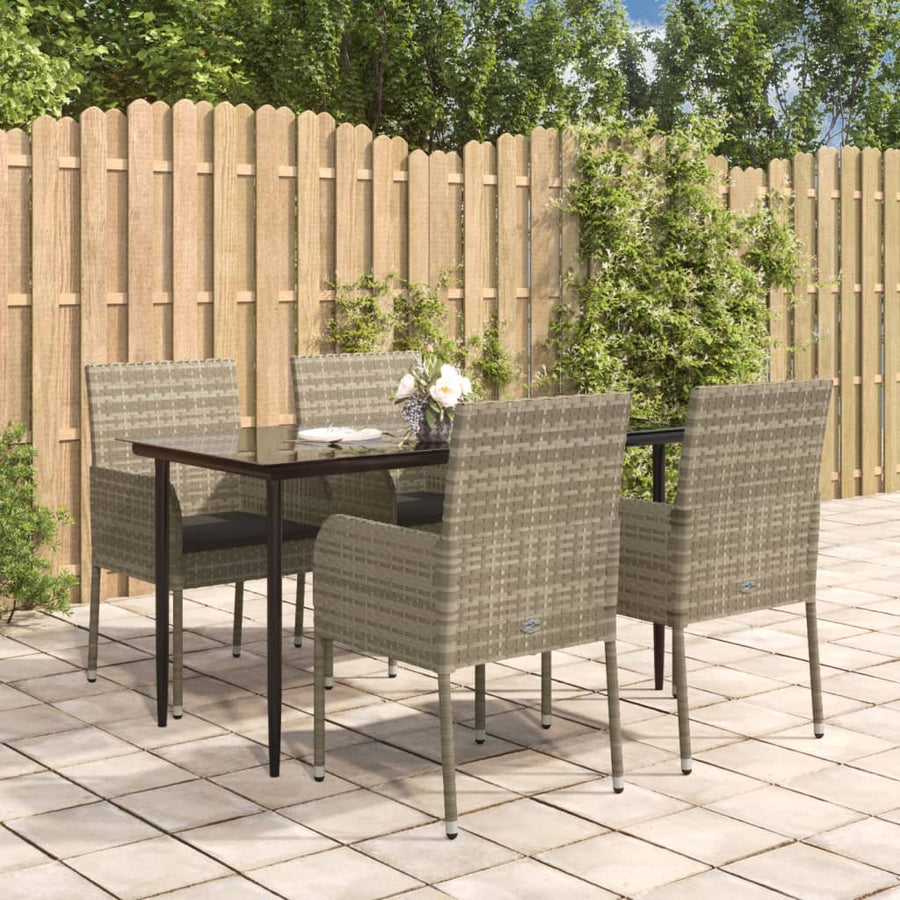 -Delige Tuinset Met Kussens Poly Rattan Zwart En 5 140 cm tafellengte Grijs