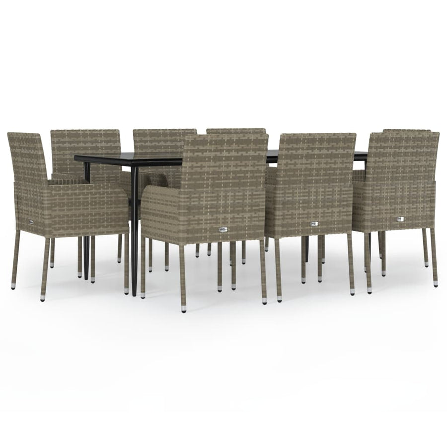 -Delige Tuinset Met Kussens Poly Rattan Zwart En 9 160 cm tafellengte Grijs