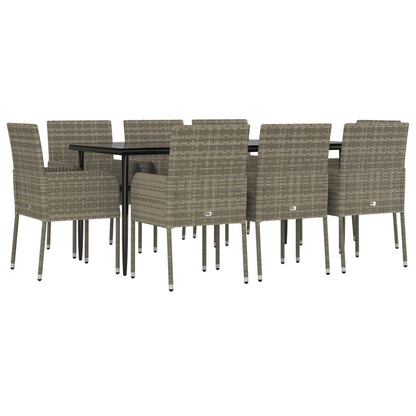 -Delige Tuinset Met Kussens Poly Rattan Zwart En 9 160 cm tafellengte Grijs