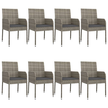 -Delige Tuinset Met Kussens Poly Rattan Zwart En 9 160 cm tafellengte Grijs